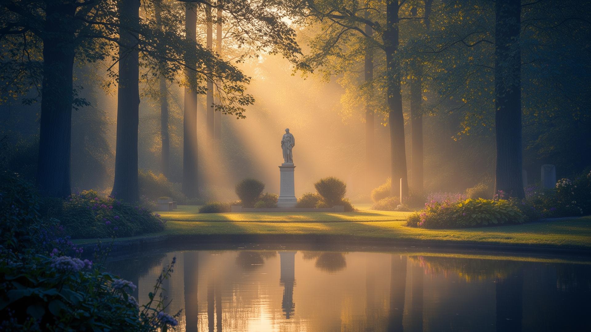 Jardim memorial tranquilo ao amanhecer